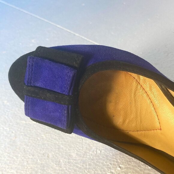 Isaac Mizrahi SZ 9 Isleah Black & Sapphire Blue Suede Bow Pumps Formal Pin-up - Picture 10 of 11